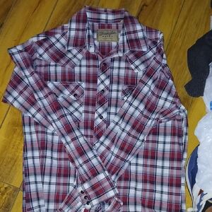Wrangler Red and White Casual Button Down Shirt